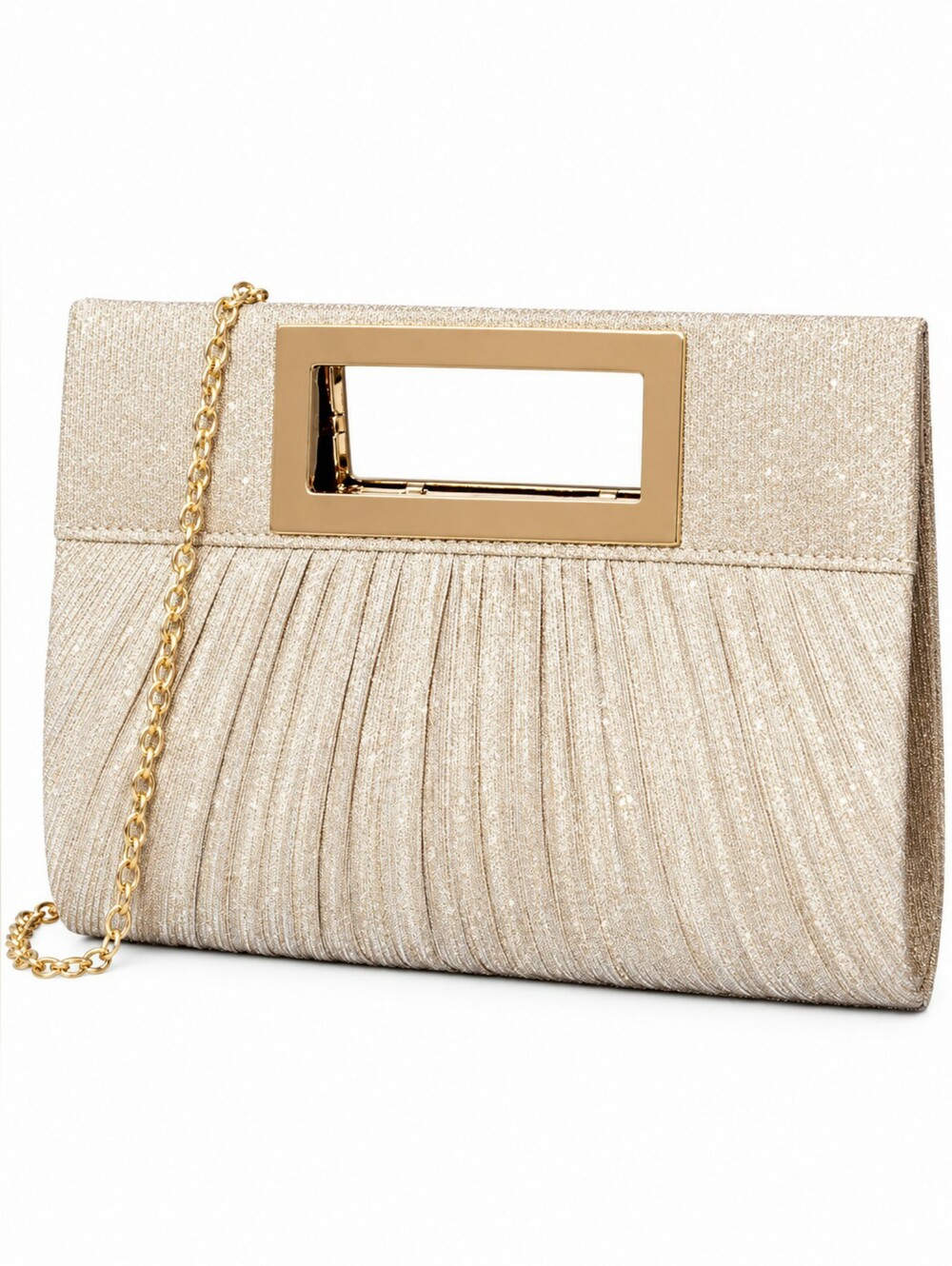 NEW Evening Clutch Purse Crossbody Chain Bridal Formal Gold Sequin Fabric
